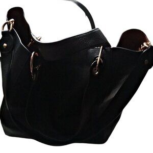 Vegan Leather Large Black Hobo Bag Handles Shoulder Strap NEW